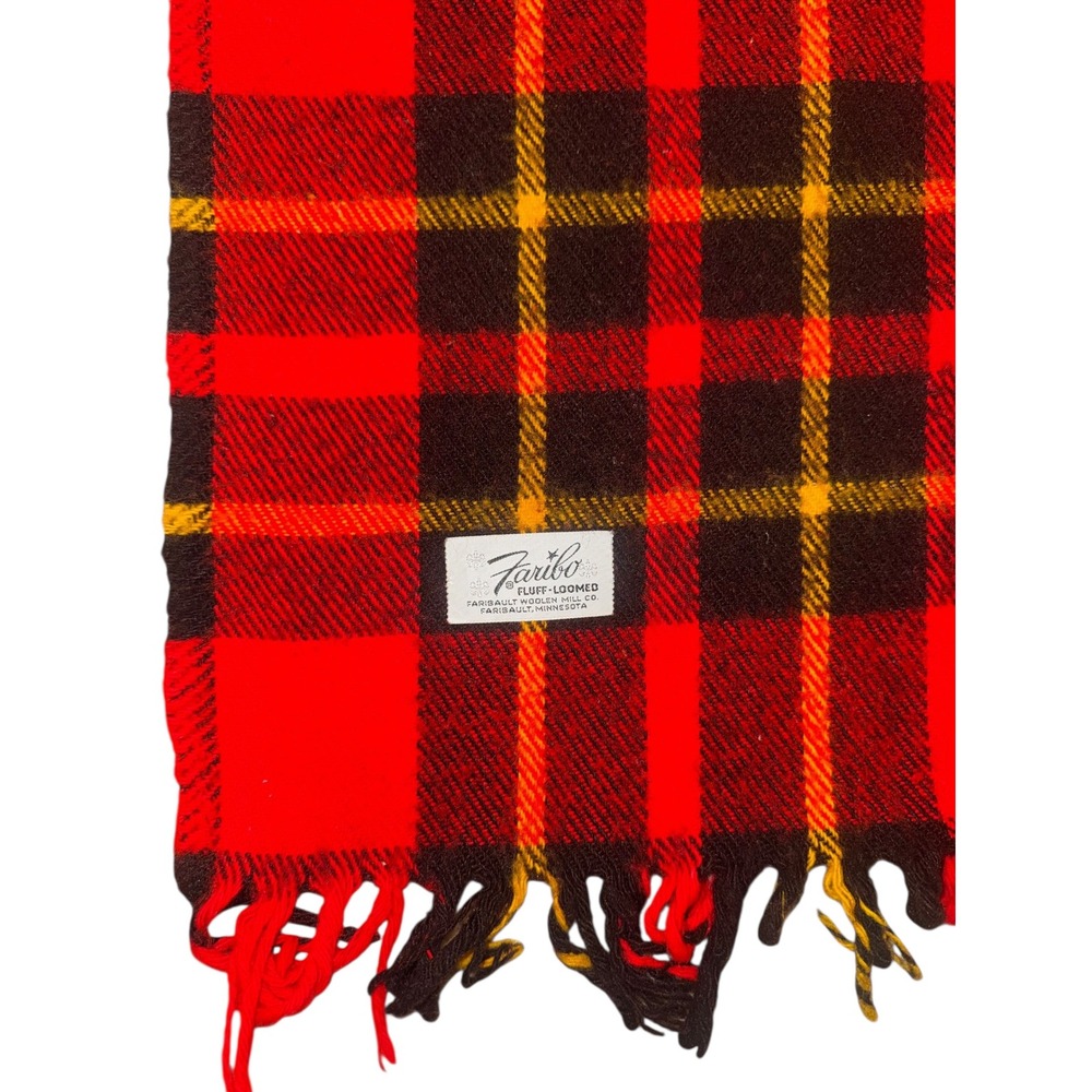 Faribo Vintage Red Black Tassel 100% Wool Stadium Throw Lap Blanket 51" x 55"